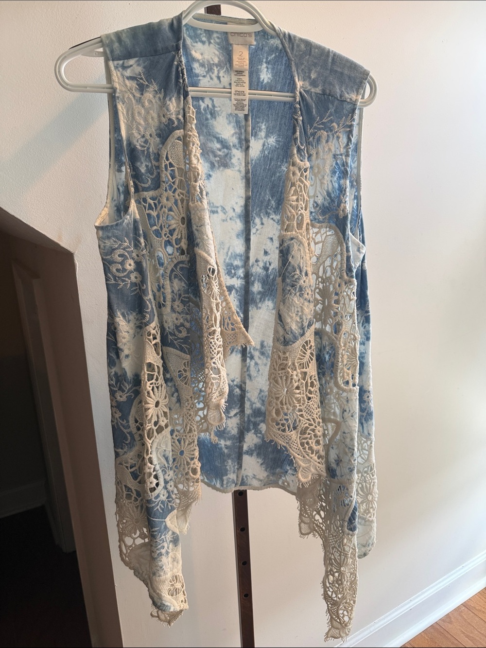 Chico’s Crochet-Trim Tie-Dye Sleeveless Vest - Blue